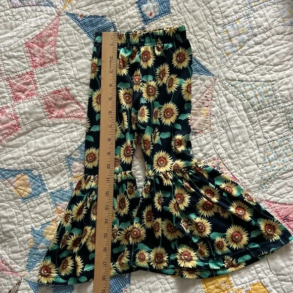 Sunflower Print Kids Flared Bottoms - Picture 3 of 4